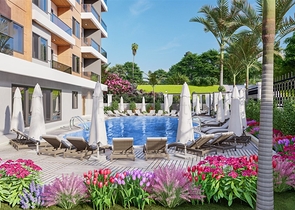 1+1 apartment in a complex under construction in Avsallar