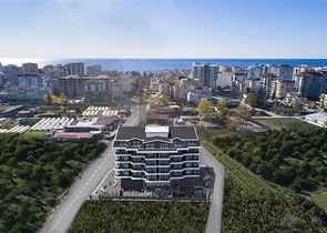 1+1 apartment in a building under construction in Mahmutlar district