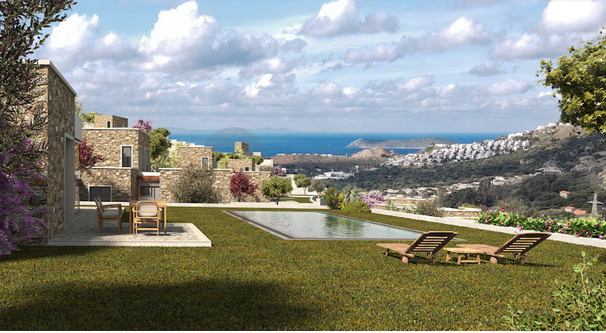 Stone villas overlooking the sea and the historic 