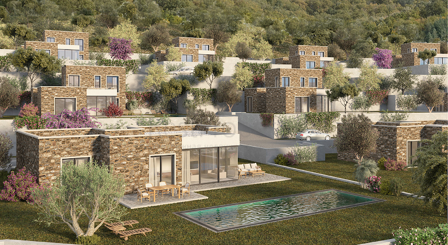 Stone villas overlooking the sea and the historic 