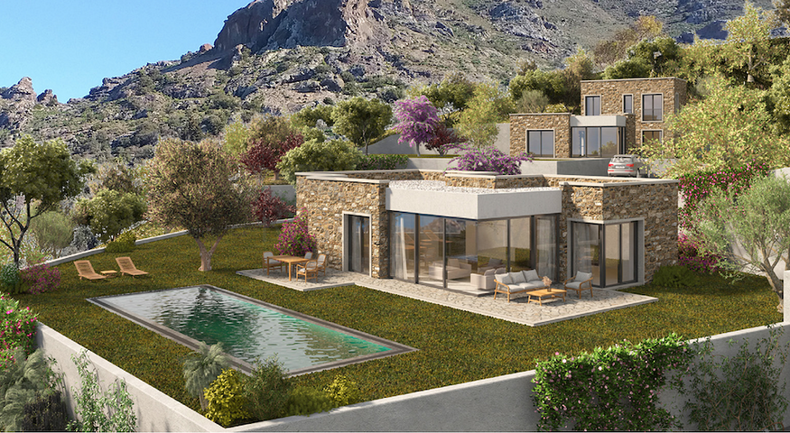 Stone villas overlooking the sea and the historic 