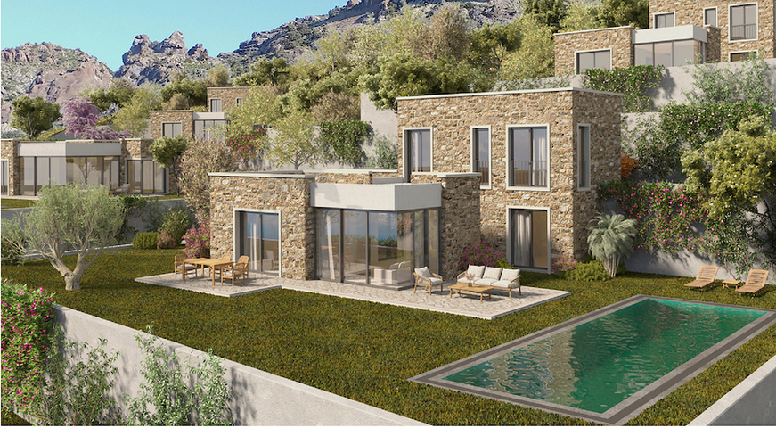 Stone villas overlooking the sea and the historic 