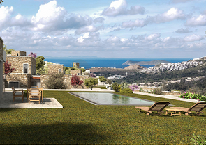 Stone villas overlooking the sea and the historic 