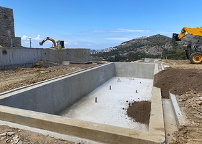Stone villas overlooking the sea and the historic 