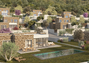 Stone villas overlooking the sea and the historic 