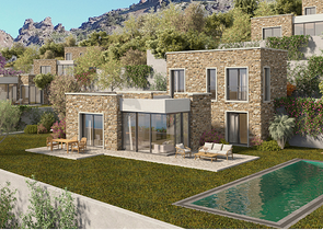 Stone villas overlooking the sea and the historic 