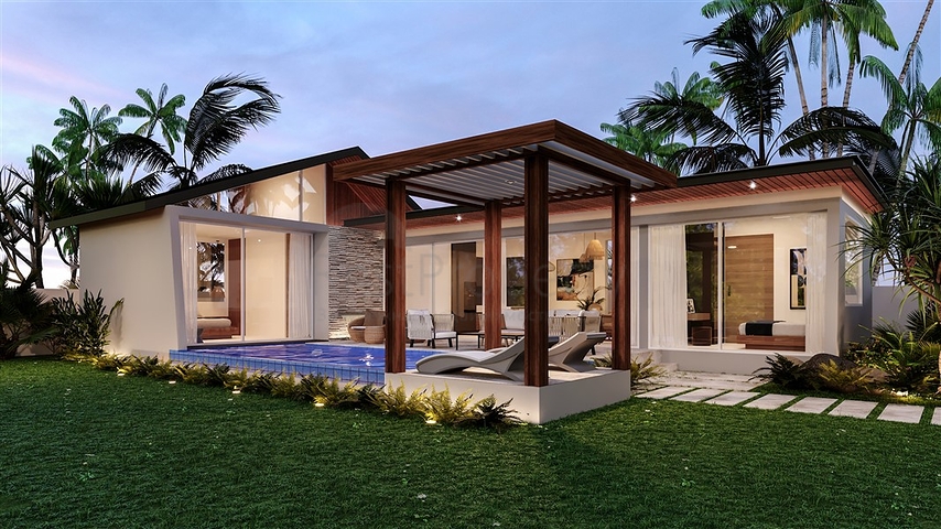 Three-bedroom villas with private pool 10 minutes from the sea