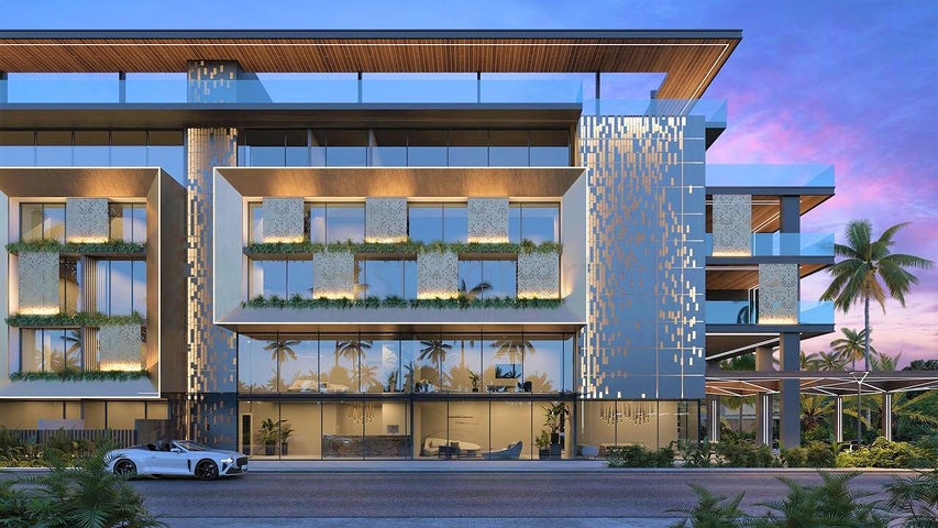 Luxury apartment complex on the first line of Bali ocean island