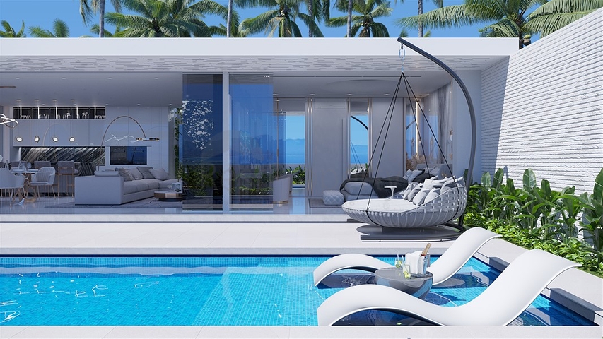 A complex of luxury California-style villas on the Southern slope of Bali Island