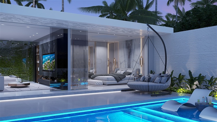 A complex of luxury California-style villas on the Southern slope of Bali Island