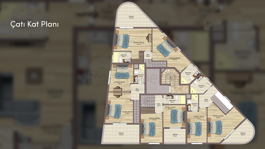 2+1 duplex apartments in the Persimmon - Antalya neighborhood