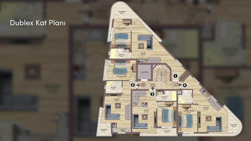 2+1 duplex apartments in the Persimmon - Antalya neighborhood