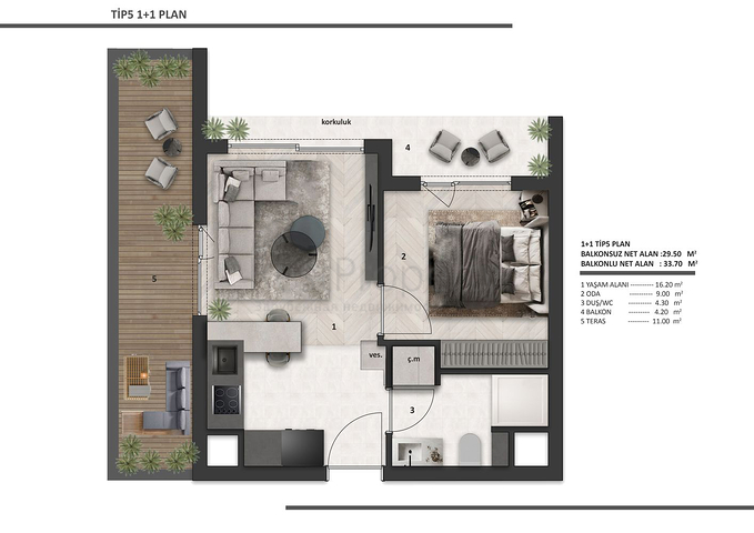 1+1 apartments in Altyntas - Antalya area 