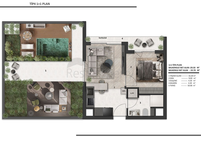 1+1 apartments in Altyntas - Antalya area 
