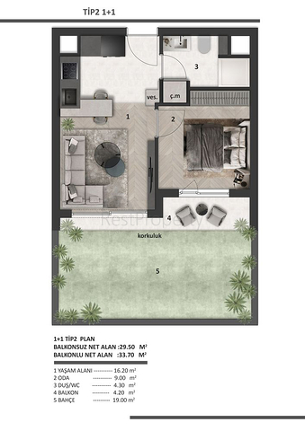 1+1 apartments in Altyntas - Antalya area 