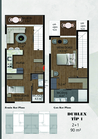 1+1 and 2+1 duplex apartments in Belek Antalya area