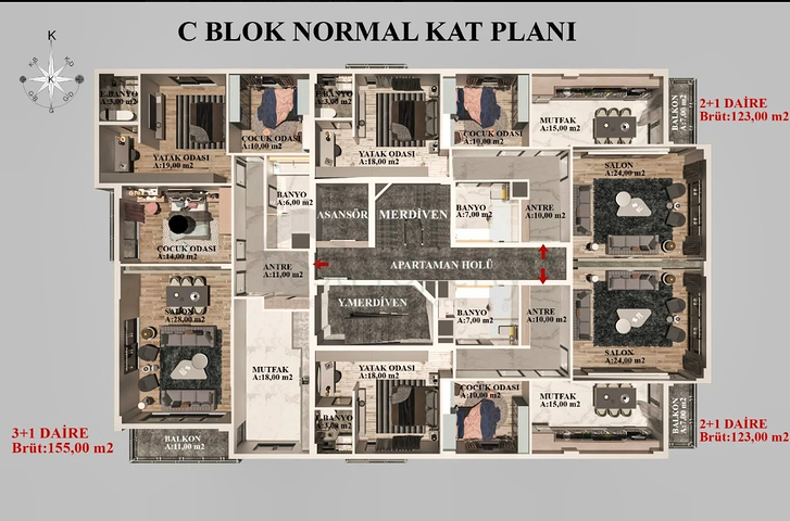 2+1 , 3+1 and 4+1 apartments in Kepez - Antalya area