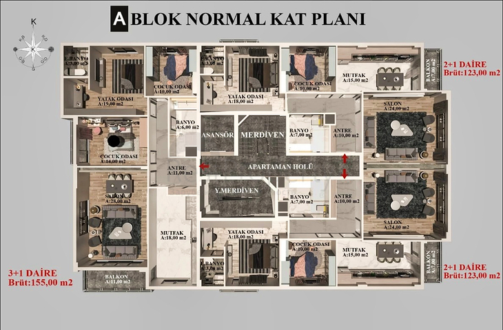 2+1 , 3+1 and 4+1 apartments in Kepez - Antalya area