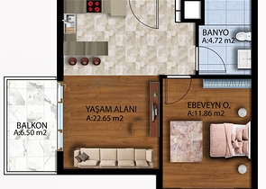 1+1 apartment in Altyntas - Antalya area 