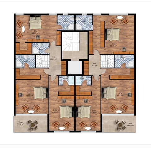 Layout apartments 2+1,3+1 and a 4+1 duplex in the Persimmon - Antalya neighborhood 