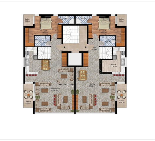 Layout apartments 2+1,3+1 and a 4+1 duplex in the Persimmon - Antalya neighborhood 