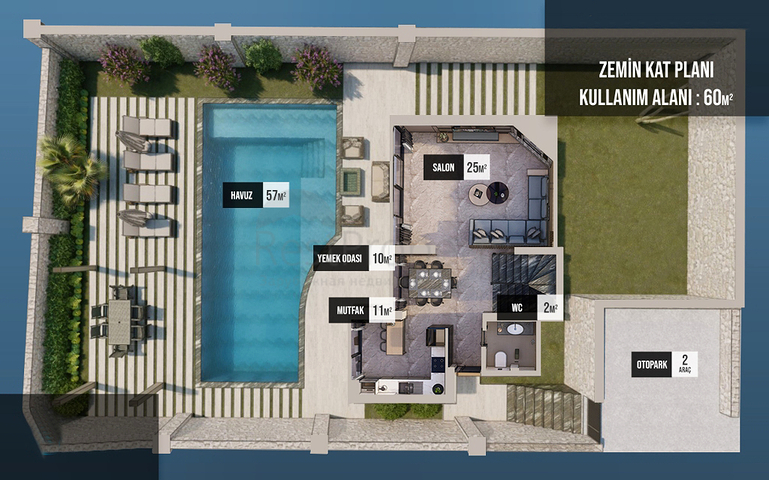 3+1 villa in Fethiye - Antalya area 