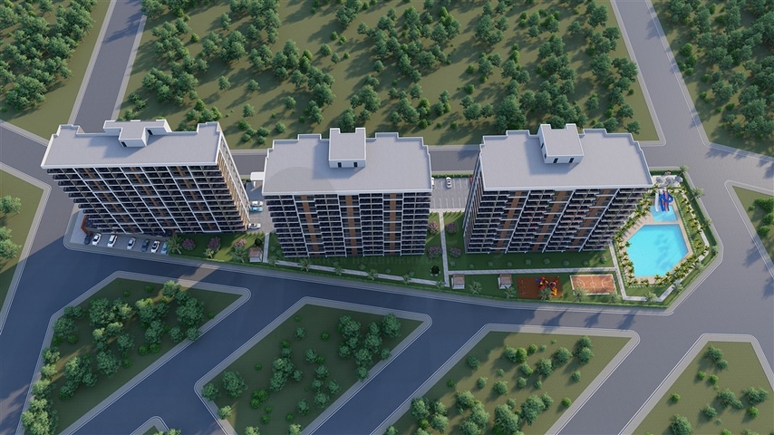 Apartments in a complex under construction with rich infrastructure in the Erdemli area