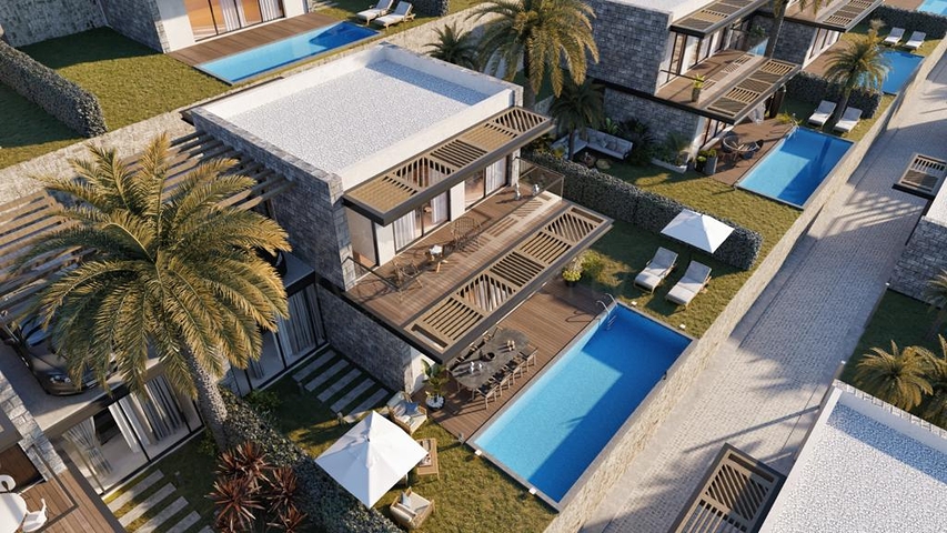 A complex of Villas in a modern design in the historical part of the city of Bodrum. A complex of Villas in a modern design in the historical part of the city of Bodrum.