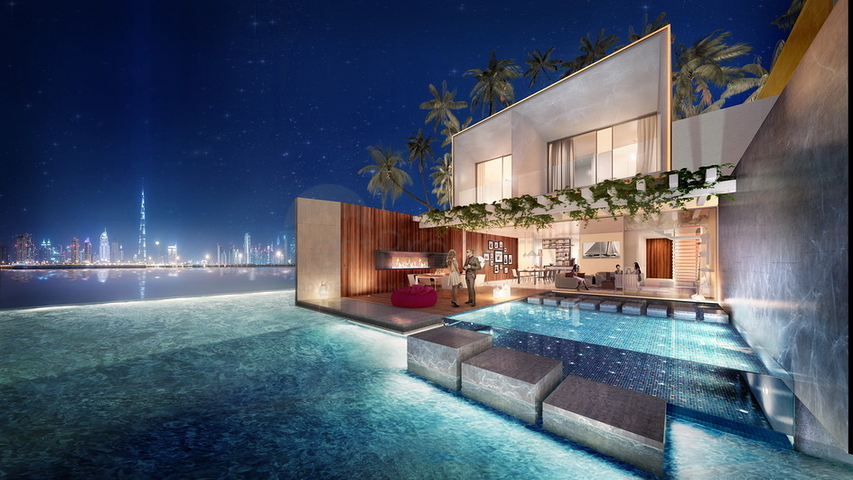 Houses with private pools and beaches in the archipelago of the World in Dubai