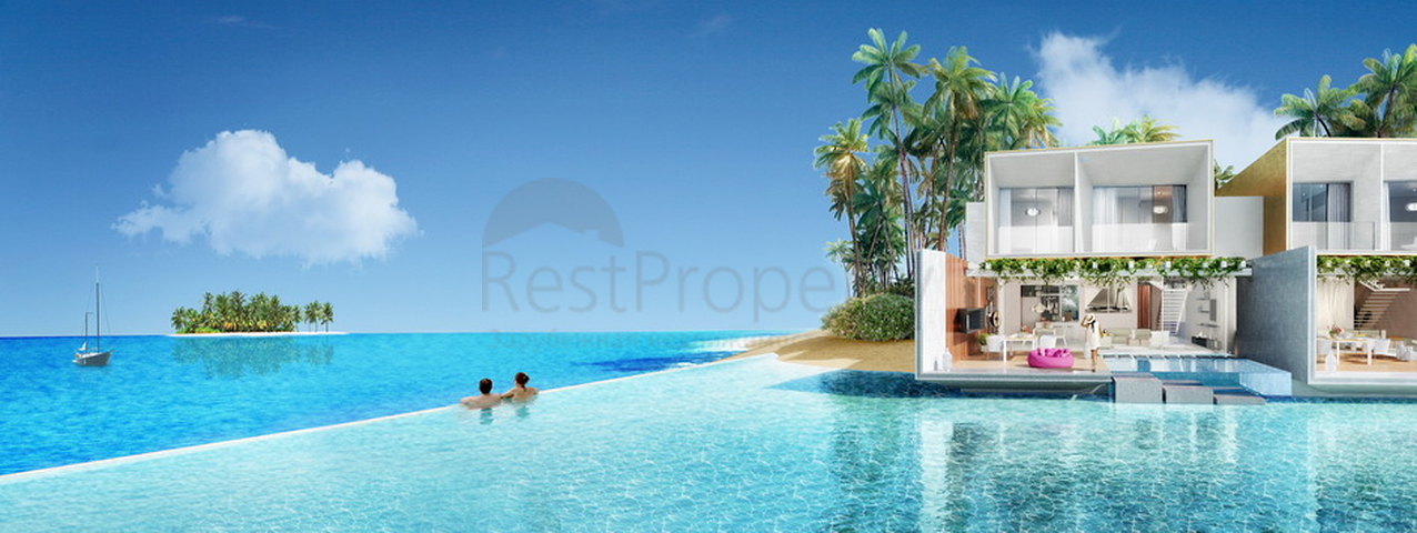 Houses with private pools and beaches in the archipelago of the World in Dubai