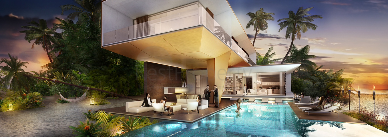 Houses with private pools and beaches in the archipelago of the World in Dubai