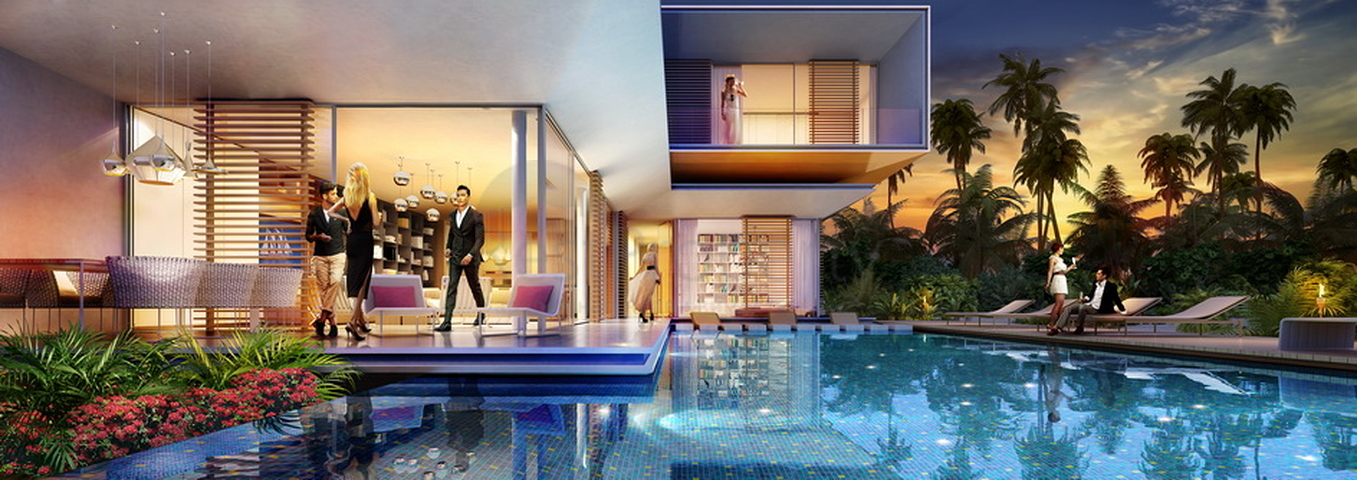 Houses with private pools and beaches in the archipelago of the World in Dubai