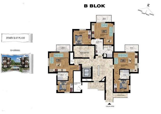 Layout apartments 1+1,2+1 in the area of Kepez - Antalya 