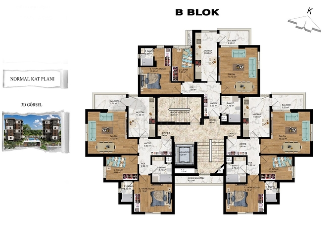 Layout apartments 1+1,2+1 in the area of Kepez - Antalya 