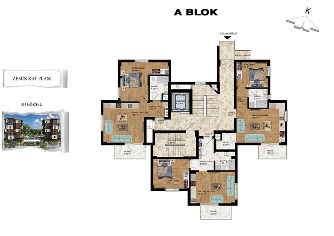Layout apartments 1+1,2+1 in the area of Kepez - Antalya 
