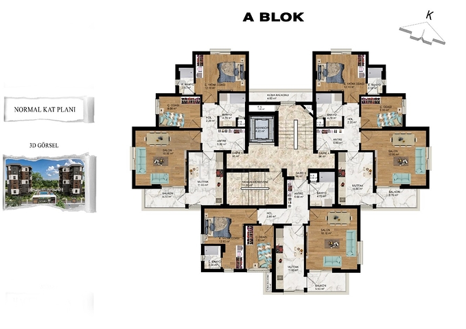 Layout apartments 1+1,2+1 in the area of Kepez - Antalya 