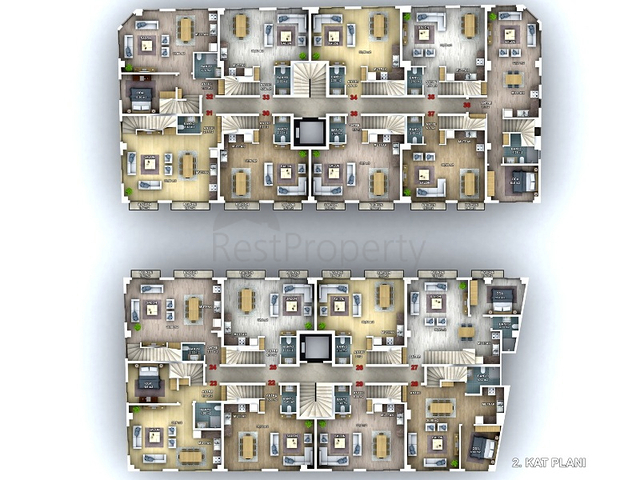 The apartment layout 1+1,2+1,3+1,4+1 in the Fethiye area 