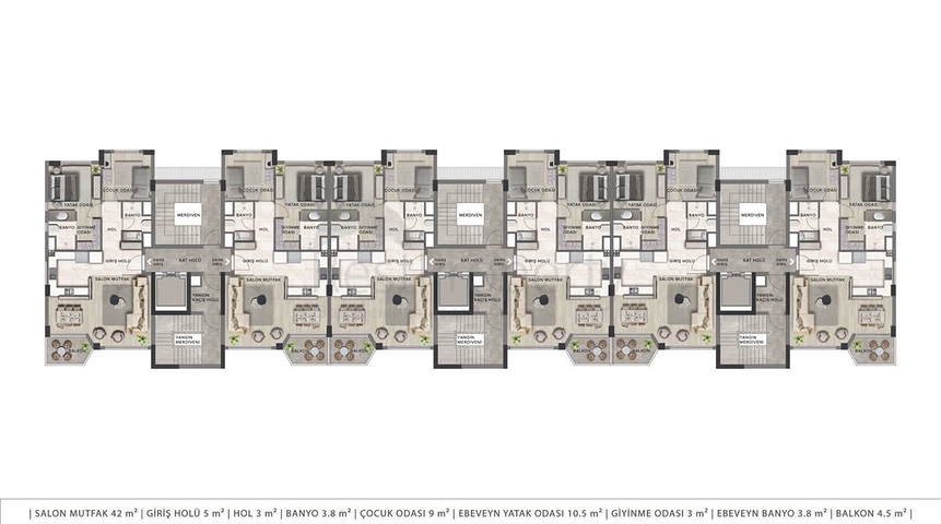 2+1 , 3+1 and 4+1 duplex apartments in the area of Lara Antalya 