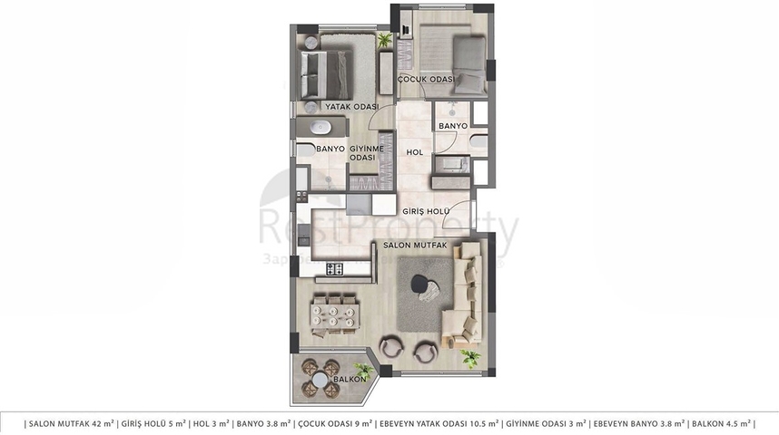 2+1 , 3+1 and 4+1 duplex apartments in the area of Lara Antalya 