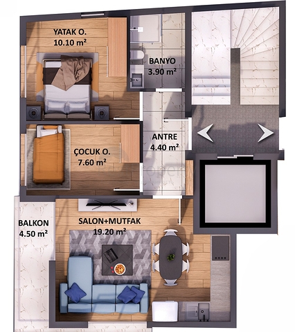 Apartments of the 1+1 and 2+1 layout in the Kyzylaryk - Antalya microdistrict 