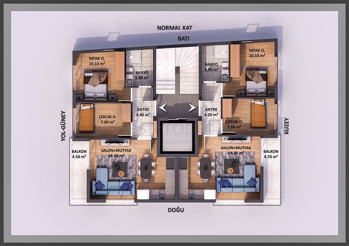 Apartments of the 1+1 and 2+1 layout in the Kyzylaryk - Antalya microdistrict 