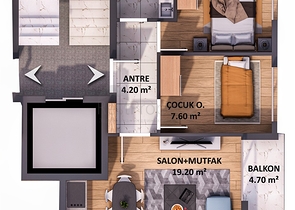 Apartments of the 1+1 and 2+1 layout in the Kyzylaryk - Antalya microdistrict 