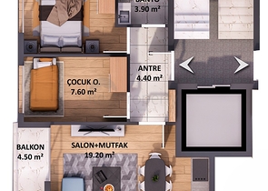 Apartments of the 1+1 and 2+1 layout in the Kyzylaryk - Antalya microdistrict 