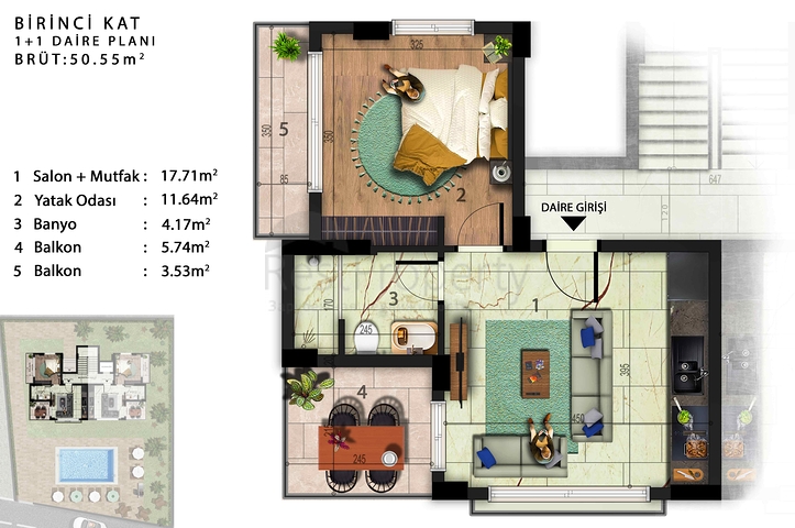 1+1 and 3+1 duplex apartments in Kemer - Antalya area 