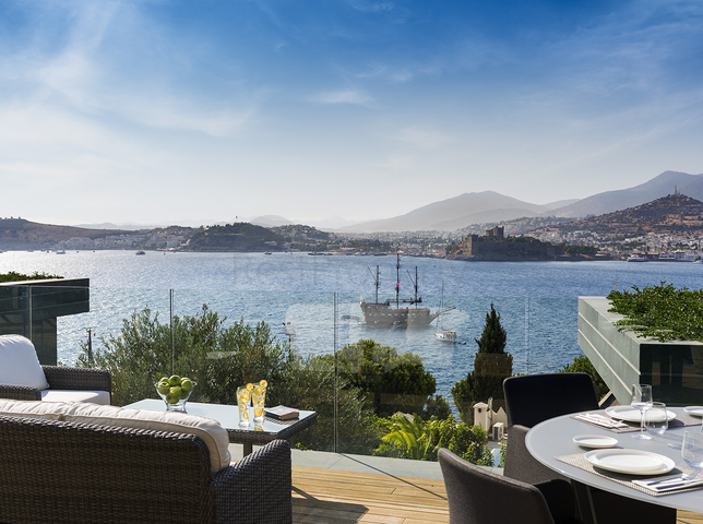 Villas overlooking the main castle of Bodrum and the islands of Kos and Karaada