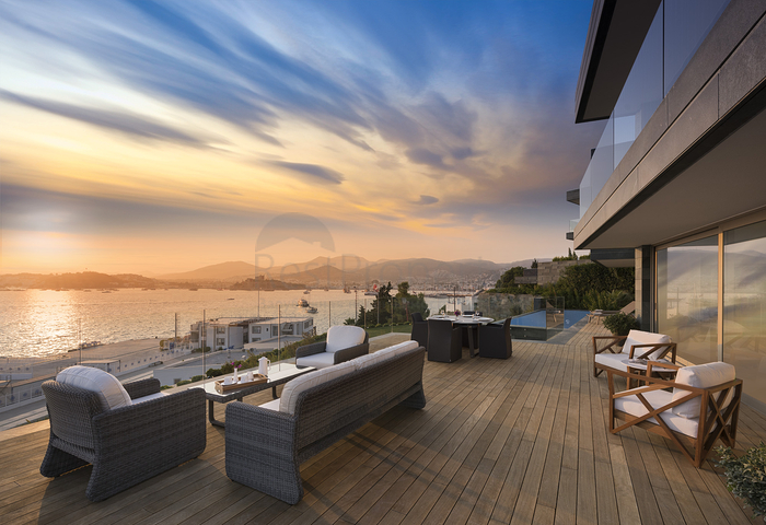 Villas overlooking the main castle of Bodrum and the islands of Kos and Karaada