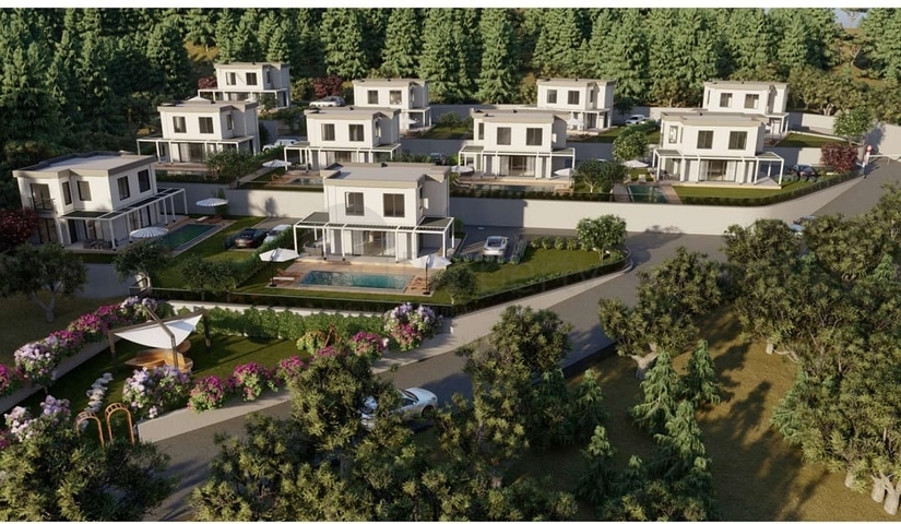 Boutique villa project under construction in Gundogan district 