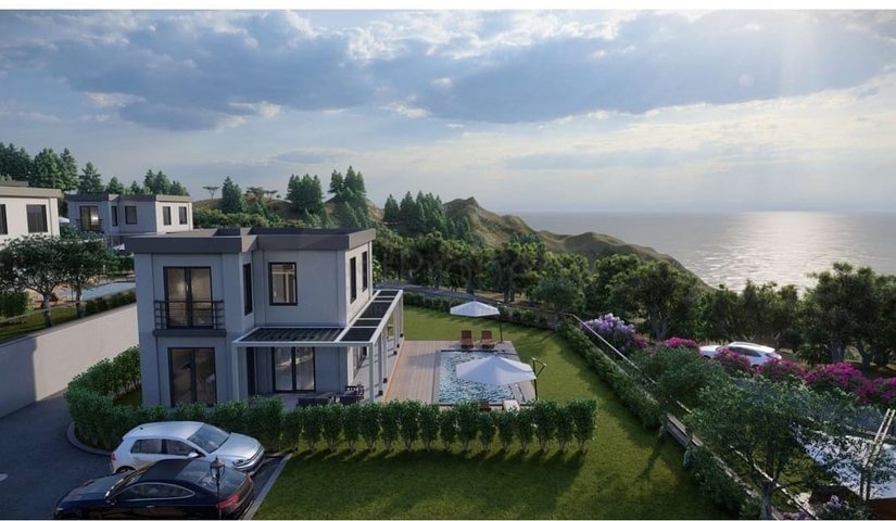 Boutique villa project under construction in Gundogan district 