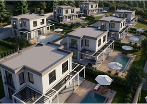 Boutique villa project under construction in Gundogan district 