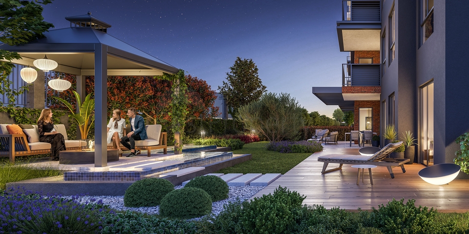 A project that includes private terraces with a garden